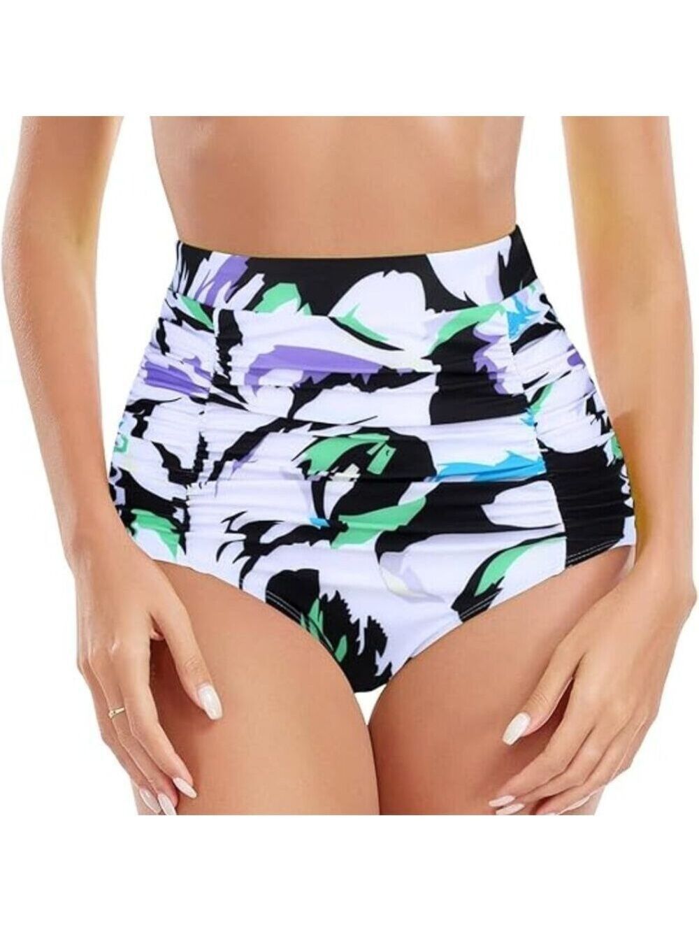 ✨RELLECIGA High Waisted Bikini Bottom Tummy Control Full Coverage Med Multi NWT